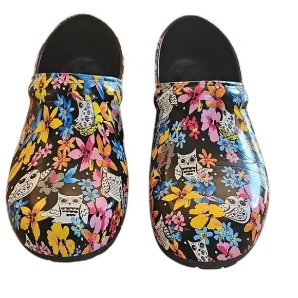 Anywear Nurse Slip Resistant Owl Print closed back Clogs Women 11 Men  9 unisex - Picture 2 of 14